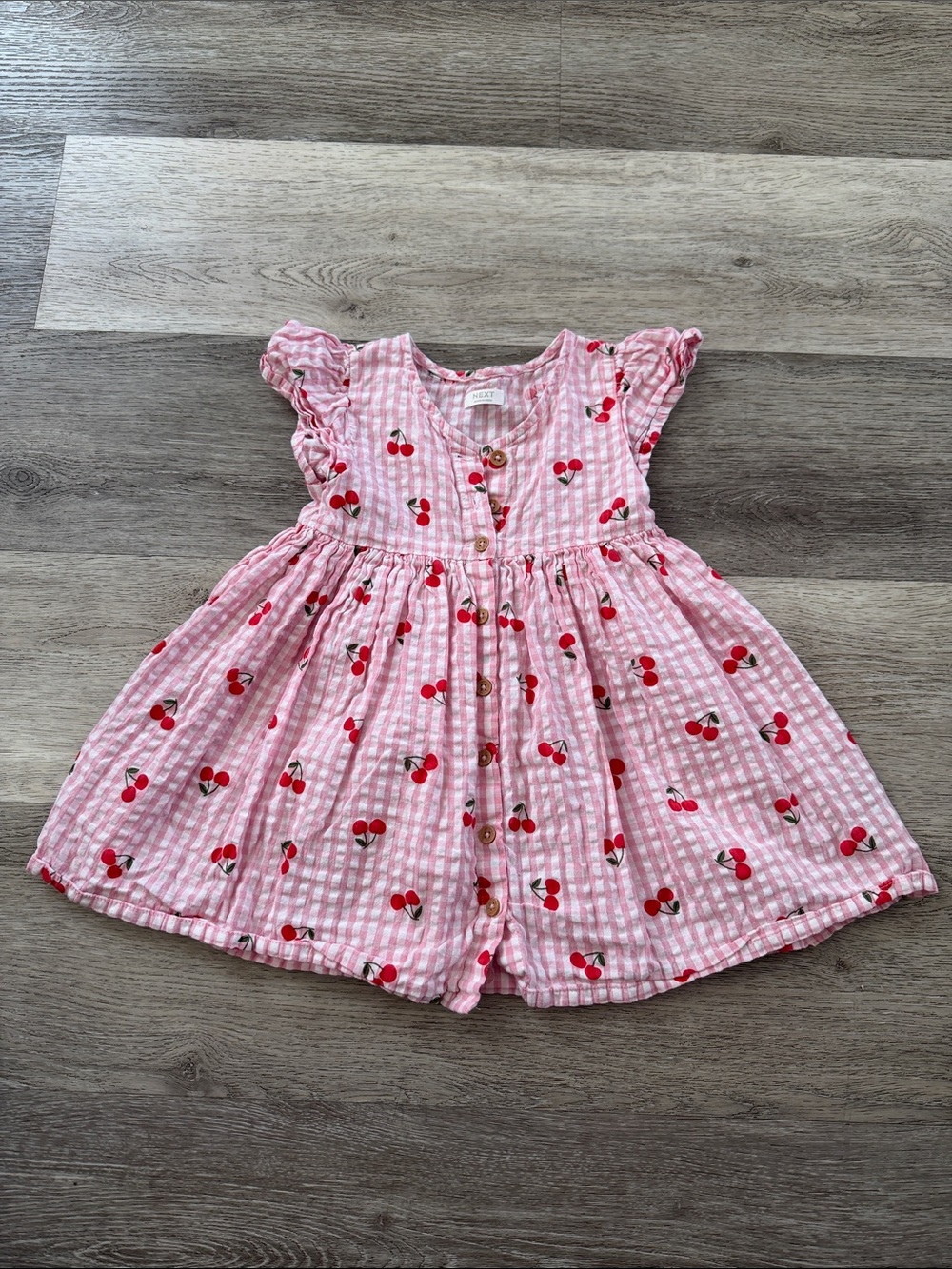 next Pink Gingham Cherry Print Girls Dress